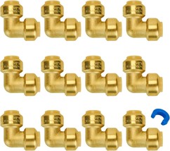 Sungator 1/2&quot; Elbow, Pushfit 90 Degree Elbow, No Lead Brass Plumbing, Pack Of 12 - £41.85 GBP