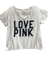 Victorias Secret LOVE PINK Womens T-Shirt White Short Sleeve Top Spellou... - £7.74 GBP