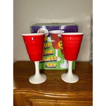 2 Red Solo Cup Wine Glasses Red White Big Mouth Toys Drinking Redneck novelty - £18.68 GBP