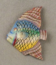 Vintage 1980s Brooch Pin Large Statement Tropical Fish Hand Crafted Painted Wood - £9.49 GBP