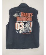 Harley Davidson Button Up Sleeveless Frayed Shirt, Black, Dirt Track Tea... - €27,28 EUR