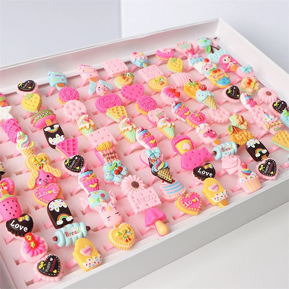 100Pcs/lot Cute Colorful Love Heart Ice Cream Popsicle Rings For Lovely Girls Ch - £21.87 GBP