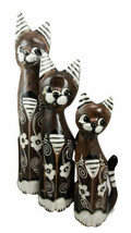 Balinese Wood Handicraft Striped Ears Feline Cat Family Set of 3 Figurin... - $37.99