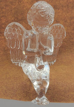 Crystal Clear Glass Angel Shelf Sitter Blowing Trumpet 5&quot; Tall Collectible - £23.14 GBP