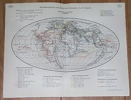 1937 Vintage Map World Discoveries 15TH-16TH Cent Colonies Africa Asia America - £22.90 GBP