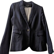 Cynthia Rowley Navy Linen Cotton Blend Metal Button Long Sleeve Blazer Size L - £22.78 GBP