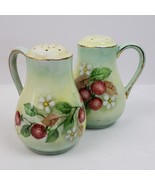 Vintage 1970s Salt Pepper Set Ceramic w/ Gold Trim Hand Painted Berries - $551.21 MXN
