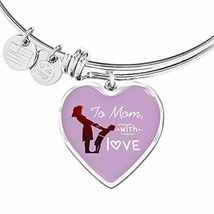 to Mom with Love Heart Bangle Engraved Stainless Steel 18-22 - £37.92 GBP