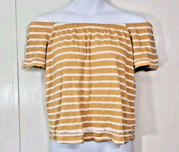 Maurices Off The Shoulder Top Shirt Womens Medium Striped Mustard Yellow... - $14.99