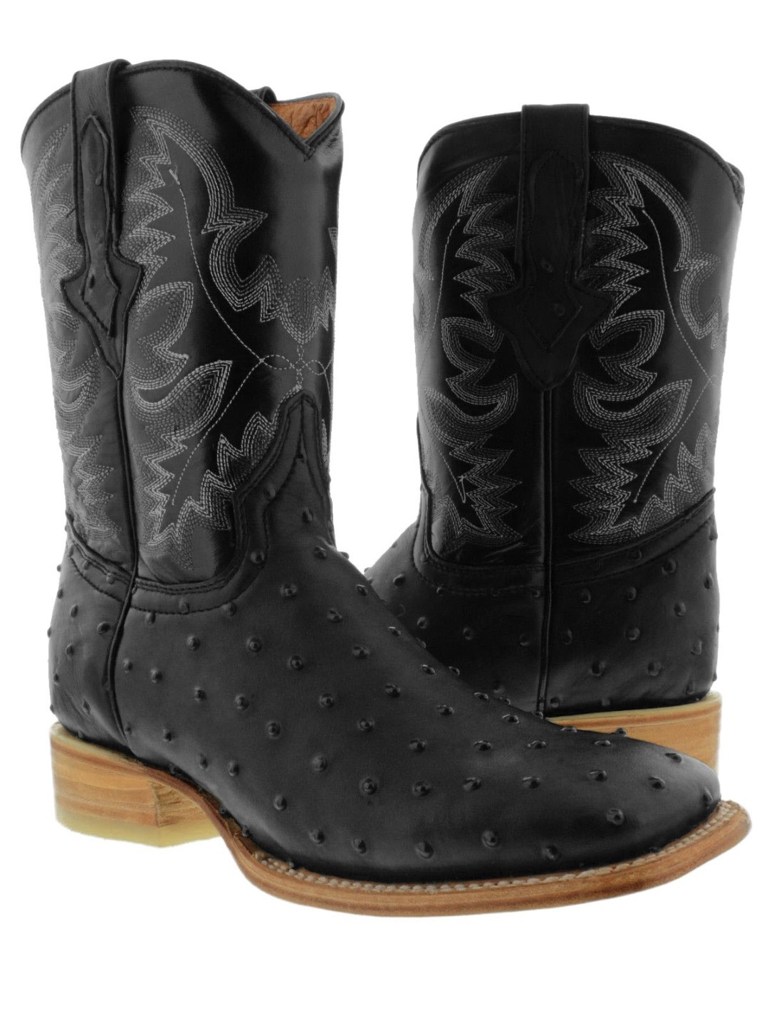 Mens Cowboy Boots Rodeo Dress Black Ostrich Print Botas Hombre Size 12.5, 13.5 Item image 2