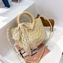 Leisure Solid Color Handmade Half-Round Rattan Woven Straw Bag Summer Women Mess - £28.37 GBP