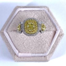 Cushion Cut GIA Fancy Yellow Diamond 1.65 TCW Engagement Ring 18K White Gold - $4,214.07