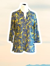 Talbots vneck yellow floral lightweight tunic top cotton partial sleeve small - £18.56 GBP