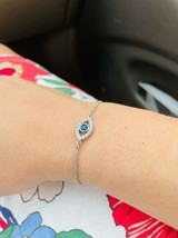 Silver Blue Tiny Evil Eye Adjustable Bracelet - £8.54 GBP