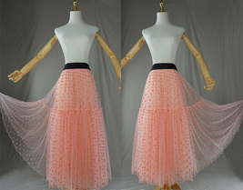 Peach Pink Layered Tulle Skirt Women Plus Size Ruffle Long Tutu Skirt image 2
