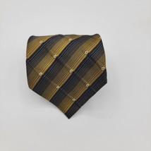 Ming Tailang 100 % Silk Tie Brown Black Gold With Striped Pattern, Size 56 By 4 - £7.87 GBP