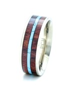 Titanium Ring Hawaiian Koa Wood and Turquoise Wedding Band 8mm Comfort Fit - £30.59 GBP