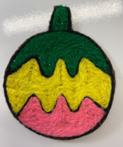 Vintage Huichol Mexican Yarn Folk Art Circle Ball 3 5/8 in Christmas Orn... - $9.89