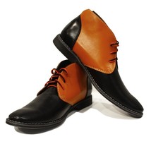 Handcrafted Black Orange Lace Up Genuine Leather Chukka Party Wear Men Boots - £125.70 GBP+