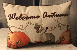 Country Rustic Pumpkins, Fall Colors, &quot; WELCOME AUTUMN &quot;  Burlap Pillow 12”x18” - £9.77 GBP