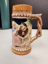 Vintage Japanese Ceramic Beer Stein, Man Drinking While Woman Plays 3D Art Mug - £10.56 GBP