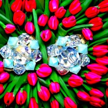 Exquisite mid-century ice blue clip-on earrings - $29.70