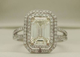 Engagement Ring 3.15Ct Emerald Cut Simulated Diamond White Gold Plated Size 9.5 - £111.15 GBP