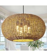 22.83in Large Rattan Chandelier Boho Wicker Hand Woven Pendant Light Far... - $213.75