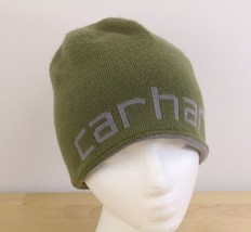 Carhartt B EAN Ie Spell Out Logo Reversible Knit Hat Unisex Olive Gray One Size - $12.86