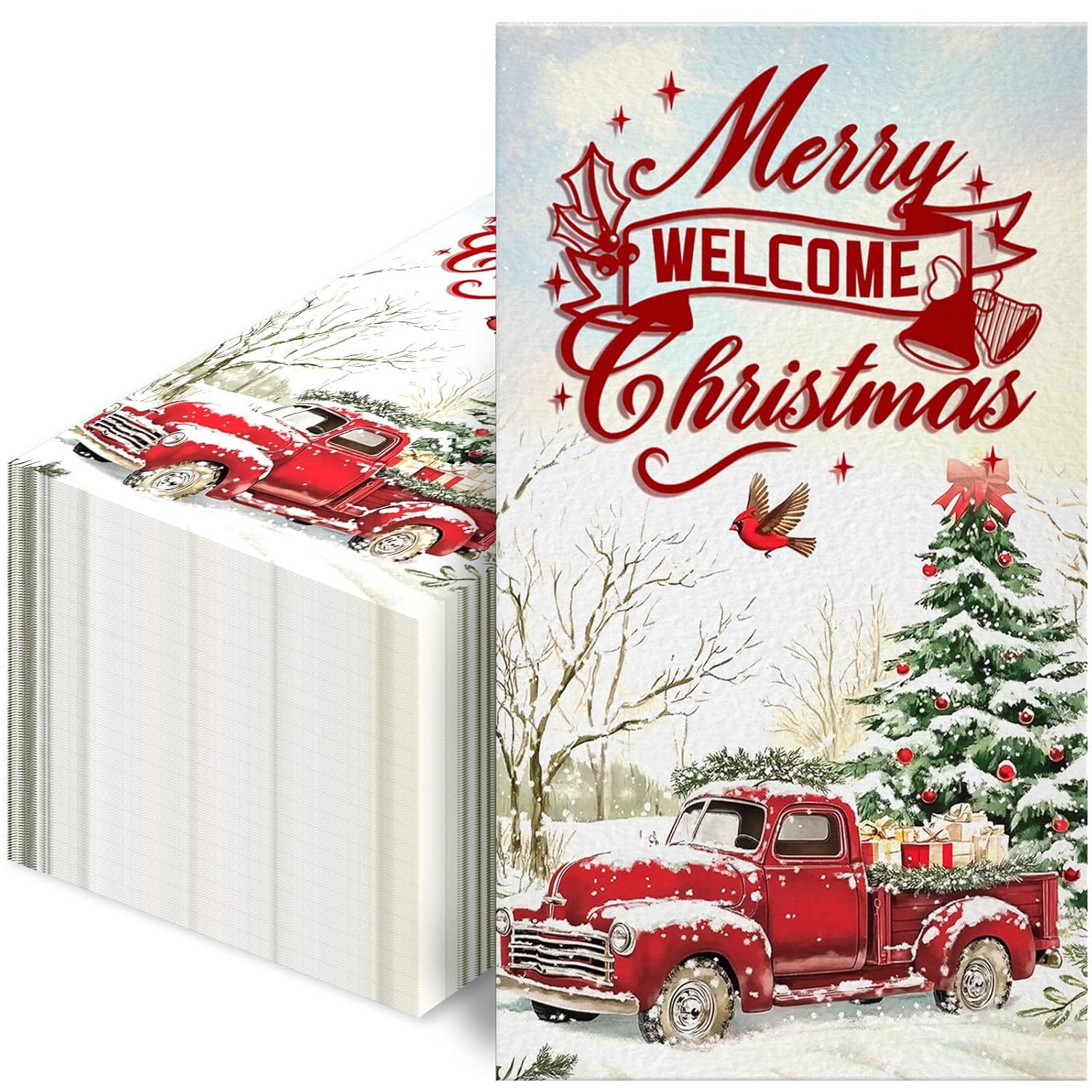 100Pcs Christmas Guest Napkins, Christmas Paper Napkins, Christmas Truck Guest N