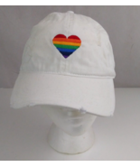 White With Rainbow Heart Design Unisex Embroidered Adjustable Baseball Cap - $20.33 CAD