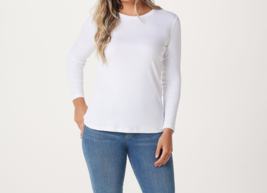 Isaac Mizrahi Essentials Pima Cotton Crew Neck Knit Top- Bright White, XL - £21.95 GBP
