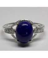 Lapis Lazuli Lab Diamond Sterling Silver Ring SZ 11 - $27.42 CAD