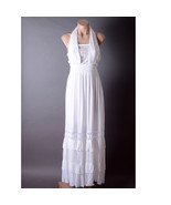 White Summer Beach Halter Crochet Smocked Ruffle Boho Long Maxi Dress S M L - $89.13 CAD
