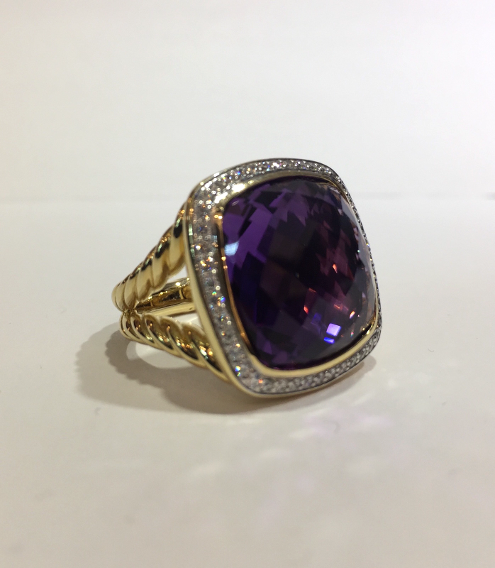 David Yurman Albion Ring with Amethyst and Diamonds in 18K Gold - $3,690.00