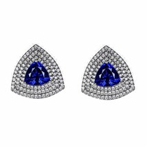 5.5 Ct Trillion Cut Sapphire &amp; CZ 14K White Gold Plated Halo Stud Earrings - £94.26 GBP