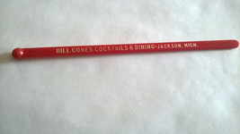 Bill Cones Cocktails Jackson Michigan Swizzle Stick Drink Stirrer Red Plastic - £7.95 GBP