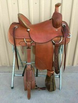 Antiquesaddle Western Tan Plain Leather Hand Carved Roper Ranch Saddle - £368.67 GBP