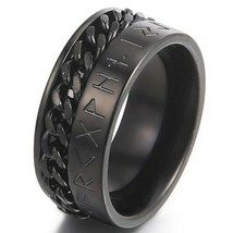 Black Viking Rune Chain Spinner Ring Stainless Steel Celtic Anti-Anxiety Band - £14.93 GBP