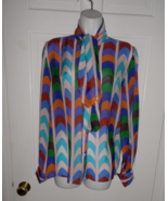 OLIPHANT MULTI-COLORED LONG SLEEVE WITH FLIP TIE BLOUSE TOP SIZE SMALL - $98.73 CAD