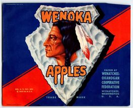 Wenoka Apples Fruit Crate Label Original Vintage 1940's Wenatchee Washin... - $5.66