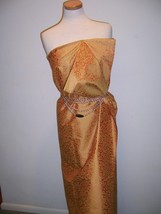 3YD Saffron Colored Gold Stamped Thai Silk Fabric DRESS/HOME #BP19 - £51.15 GBP