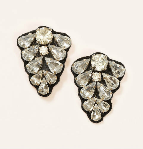 New Ann Taylor LOFT Clear Crystal Drop Black Fabric Back Triangle Post Earrings - $16.82