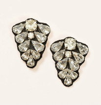 New Ann Taylor LOFT Clear Crystal Drop Black Fabric Back Triangle Post Earrings - £13.22 GBP