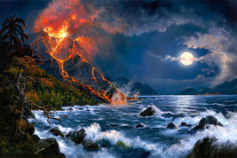 Art Moonlight lava scene Giclee Art Oil painting printed on canvas - £7.46 GBP+