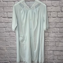 Vintage Shadowline Satin Nylon Short Sleeve Robe Size S Blue Lace Housecoat - $29.65