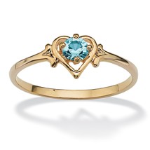 Womens 14K Gold Blue Topaz Birthstone Emerald Heart Shape Ring 5 6 7 8 9 10 - £63.94 GBP