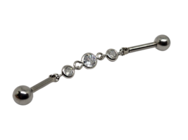 Scaffold Bar Chained 38mm 14g (1.6mm) Flexible 3 Cubic Zirconia Gem CZ Chain - £6.18 GBP
