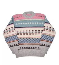 Vintage Peruvian Sweater Womens M Wool Alpaca Folk Crewneck Striped Jumper Peru - £34.11 GBP