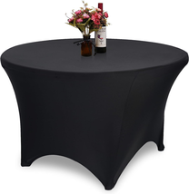 GFCC 4FT Table Black round Stretch Tablecloth Spandex Fitted Stretchable... - $31.39